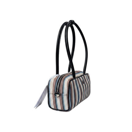 Mini bag Tempo A Tempo Regina Schrecker in tessuto jacquard a righe multicolor con manico in pelle nera e zip