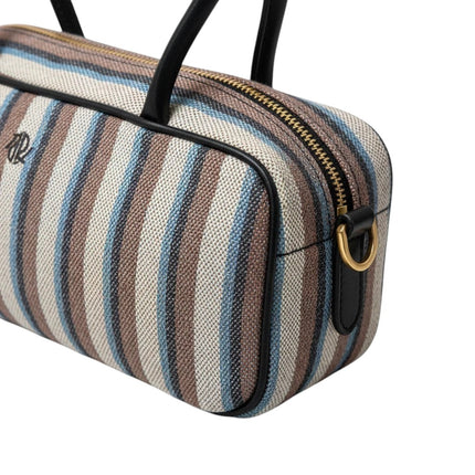 Mini bag Tempo A Tempo Regina Schrecker in tessuto jacquard a righe multicolor con manico e dettagli in pelle nera