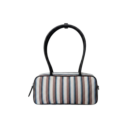 Mini bag Tempo A Tempo Regina Schrecker in tessuto jacquard a righe multicolor con manico in pelle nera e chiusura zip