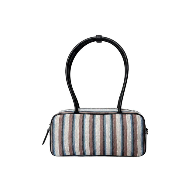 Mini bag Tempo A Tempo Regina Schrecker in tessuto jacquard a righe multicolor con manico in pelle nera e chiusura zip