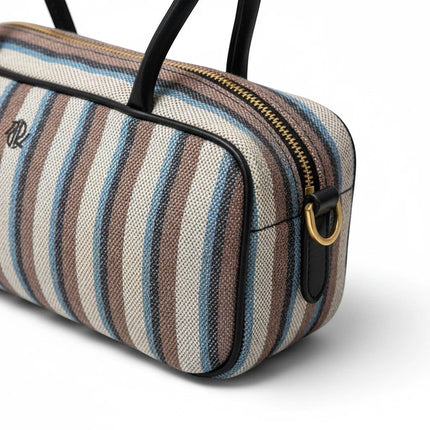Tempo A Tempo mini bag in multicolor striped fabric with black leather trim and handles, zip closure with RS logo.