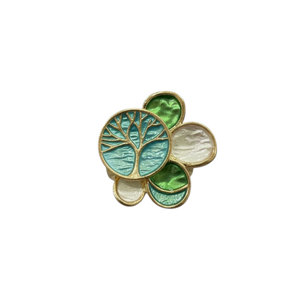 Tempo A Tempo women's adjustable elastic ring with multicolor Tree of Life design, featuring green and white enamel.