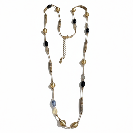 Tempo A Tempo adjustable 55cm artisanal necklace with copper chain and multicoloured natural stone beads.