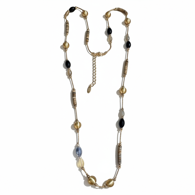 Tempo A Tempo adjustable 55cm artisanal necklace with copper chain and multicoloured natural stone beads.