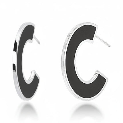 Orecchini a semicerchio Tempo A Tempo 2Jewels in acciaio con smalto nero, design geometrico moderno.