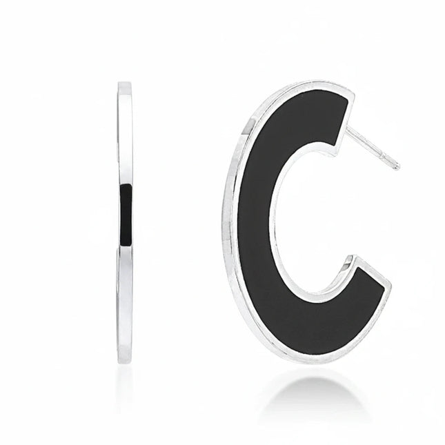 Orecchini a semicerchio Tempo A Tempo 2Jewels in acciaio con smalto nero, design geometrico moderno e minimalista.