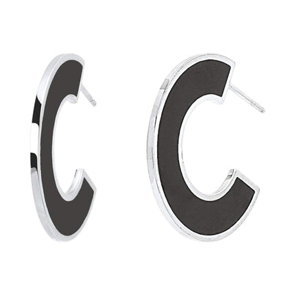 Orecchini Tempo A Tempo 2Jewels a semicerchio in acciaio con smalto nero dal design geometrico e contemporaneo