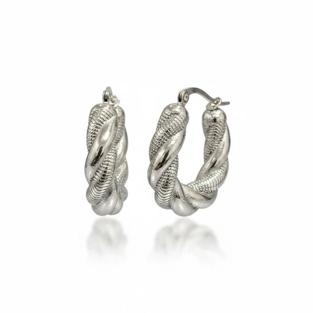 Orecchini Tempo A Tempo in acciaio argentato con design a vortice intrecciato tridimensionale per donna