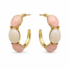 Orecchini a cerchio Tempo A Tempo in acciaio dorato con cabochon in resina rosa e bianco, design elegante e moderno.