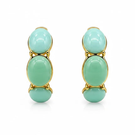 Orecchini a cerchio Tempo A Tempo in acciaio dorato con cabochon in resina verde menta, design moderno e luminoso.