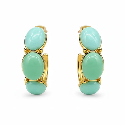 Orecchini a cerchio Tempo A Tempo in acciaio dorato con cabochon in resina verde menta, design elegante e moderno.