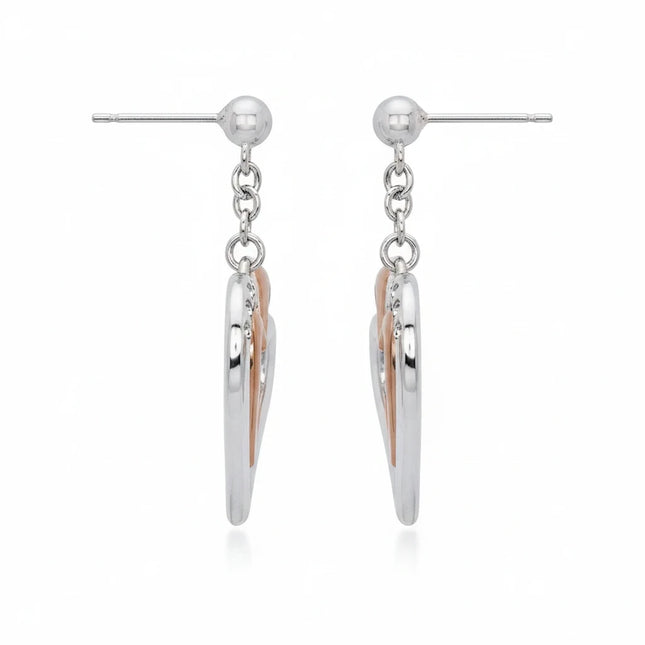 Orecchini pendenti Tempo A Tempo 2Jewels in acciaio con cuore bicolore e cristalli bianchi, lunghezza 5 cm