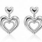 Orecchini pendenti Tempo A Tempo Shelly a forma di doppio cuore in metallo argentato con strass pavé luminosi