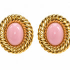 Tempo A Tempo Orecchini a lobo donna in metallo dorato con cabochon ovale rosa antico e design a treccia.