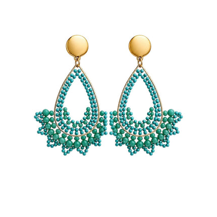 Tempo A Tempo Orecchini a goccia dorati con perline turchesi e verdi, stile boho
