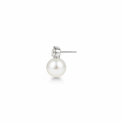 Orecchini Liu Jo a lobo in argento con perla sintetica e zircone bianco, design punto luce.