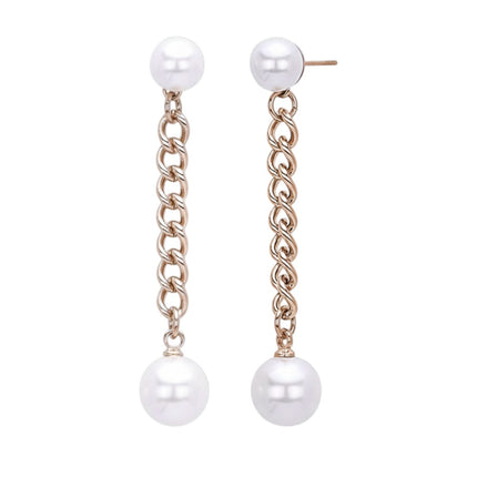 Orecchini pendenti Tempo A Tempo 2Jewels in acciaio rosé con catena a maglie e perle bianche eleganti