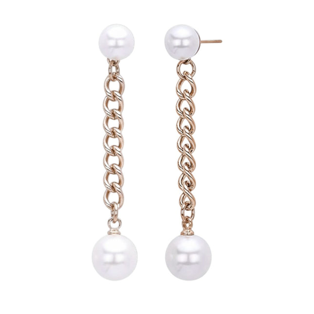 Orecchini pendenti Tempo A Tempo 2Jewels in acciaio rosé con catena a maglie e perle bianche eleganti