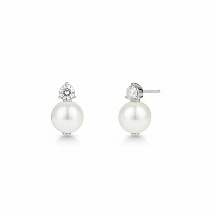 Tempo A Tempo Orecchini Donna LJ2162 con perla sintetica bianca e zircone bianco, finitura argento.
