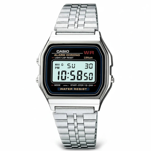 Orologio digitale unisex Casio A159WA-N1DF in acciaio color argento con display LCD e cinturino a maglie