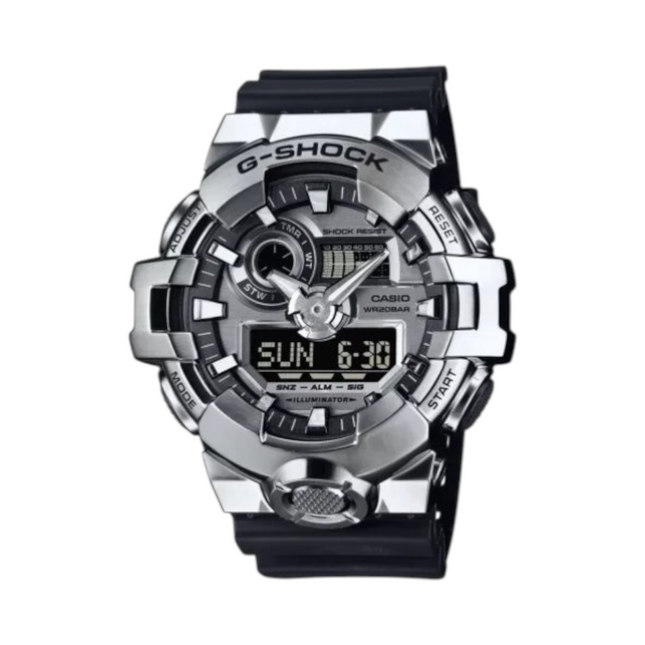 Orologio Tempo A Tempo Casio G-Shock GM-700-1AER con cassa in acciaio argento e cinturino nero, display ana-digi.