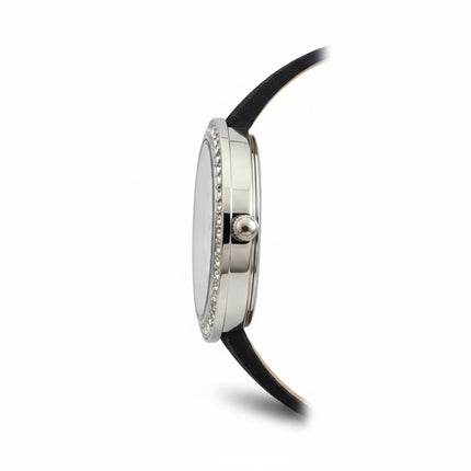 Orologio donna Tempo A Tempo OPS Objects con cassa in acciaio silver, lunetta a doppia fila di strass e cinturino nero