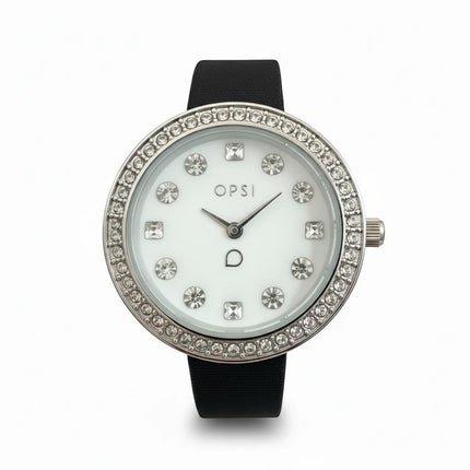 Orologio donna Tempo A Tempo OPS Objects con cassa acciaio, lunetta doppia fila strass e cinturino in pelle nera
