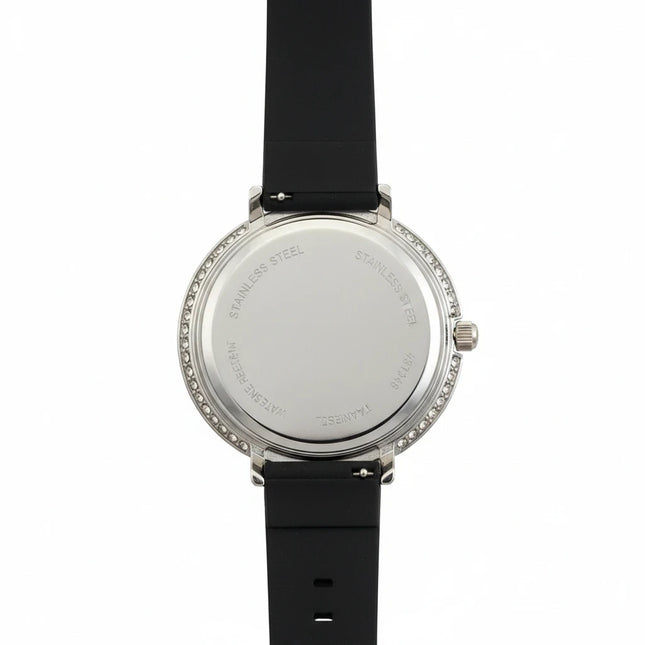Retro della cassa in acciaio dell'orologio donna Tempo A Tempo OPS Objects con cinturino in pelle nera
