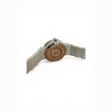 Orologio OPS Objects da donna in silicone beige con cassa in acciaio e indici in cristallo. Design italiano.