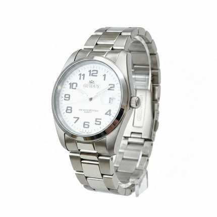 Orologio uomo Tempo A Tempo Guidus in acciaio con quadrante bianco, numeri arabi e bracciale Oyster da 39mm