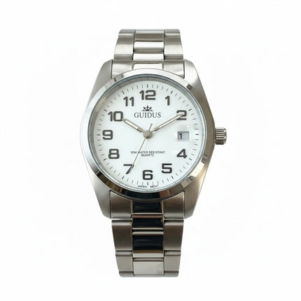 Orologio uomo Tempo A Tempo Guidus in acciaio con quadrante bianco, numeri arabi e bracciale Oyster da 39mm.