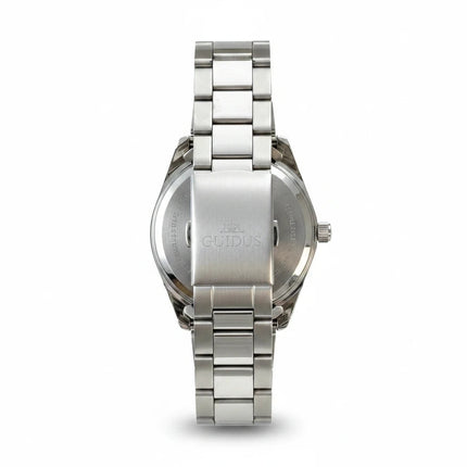 Orologio uomo Tempo A Tempo Guidus con bracciale in acciaio tipo Oyster, vista posteriore della chiusura deployante.