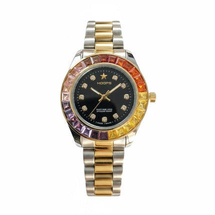 Orologio donna Tempo A Tempo Hoops in acciaio bicolore con lunetta di cristalli multicolore e quadrante nero