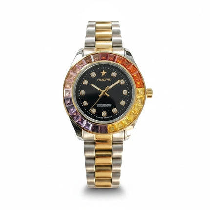 Orologio donna Tempo A Tempo Hoops in acciaio con quadrante nero e lunetta decorata da cristalli multicolore luminosi