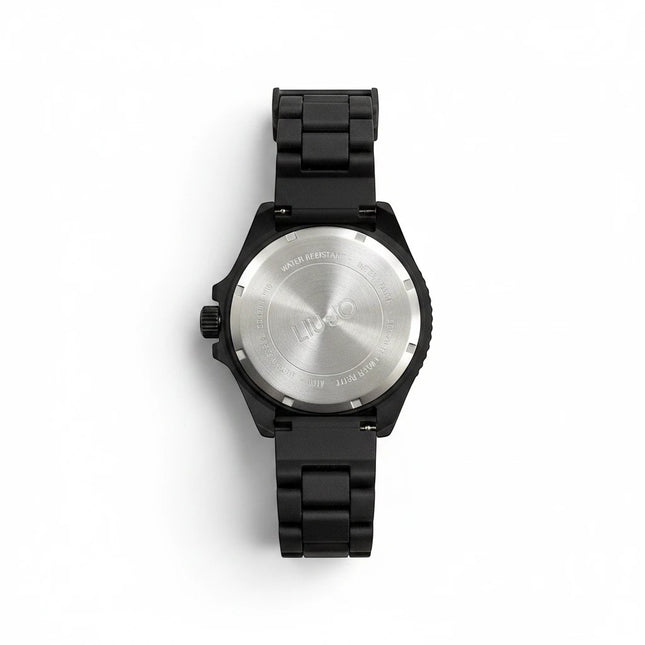 Orologio uomo Liu Jo TLJ2299 in acciaio IP nero con quadrante rosso, stile diver, 5 ATM, cinturino in acciaio nero.