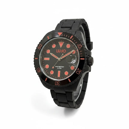 Orologio uomo Liu Jo TLJ2299 nero con quadrante rosso, cassa e cinturino in acciaio IP nero, lunetta girevole, datario. Resistente 5 ATM.