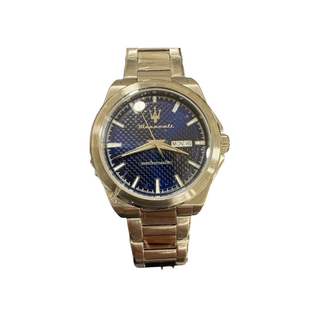Orologio uomo Tempo A Tempo Maserati Velocità automatico con quadrante blu a nido d'ape e bracciale in acciaio inox