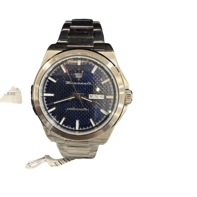 Orologio da uomo Tempo A Tempo Maserati Velocità automatico con quadrante blu a nido d'ape e bracciale in acciaio.