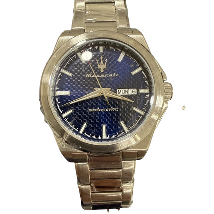 Orologio uomo Tempo A Tempo Maserati Velocità automatico con quadrante blu a nido d'ape e bracciale in acciaio inox