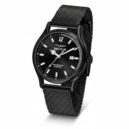 Orologio uomo Sector 660 total black con cassa 43mm in acciaio PVD nero e cinturino mesh milanese. Quadrante nero con data.