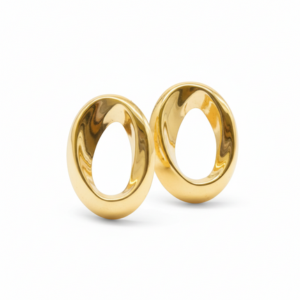Tempo A Tempo oval gold polished lightweight modern irregular earrings with a shiny mirror finish.