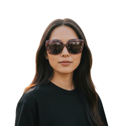 Tempo A Tempo oversized square acetate sunglasses with striated pattern and gold hardware detail. Grey lenses.