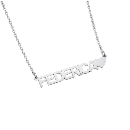 Tempo A Tempo silver stainless steel personalized name necklace with heart detail, 45cm