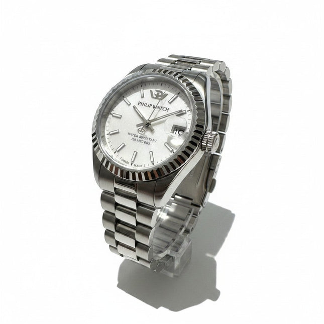 Tempo A Tempo Philip Watch Caribe Donna 31mm white mother-of-pearl dial, stainless steel bracelet, date display, water resistant 100m.