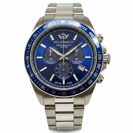 Orologio cronografo Tempo A Tempo Philip Watch Grand Reef con quadrante blu sunray e cassa in acciaio inossidabile