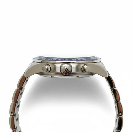 Orologio cronografo Tempo A Tempo Philip Watch Grand Reef con cassa in acciaio e lunetta tachimetrica blu, vista laterale