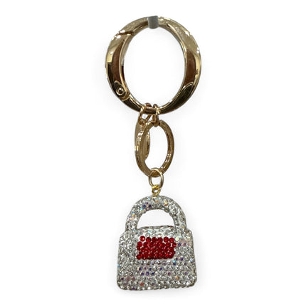 Portachiavi Tempo A Tempo a forma di borsetta con cristalli luminosi bianchi e rossi e anello dorato