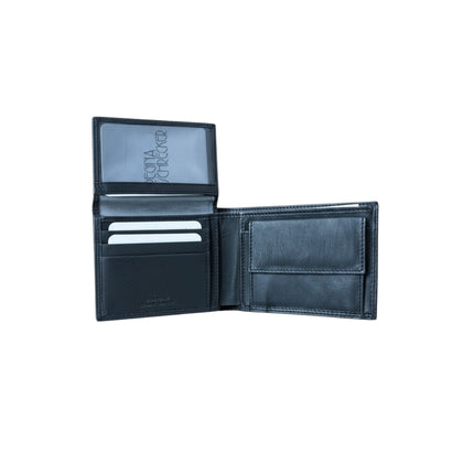 Portafoglio uomo Tempo A Tempo Regina Schrecker in vera pelle nera, design slim aperto con scomparti per carte.