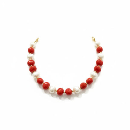 Tempo A Tempo necklace with alternating white and red shell powder pearls and gold-tone T-bar clasp