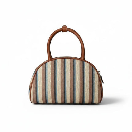 Tempo A Tempo Regina Schrecker dome mini bag in multicolor striped jacquard fabric with brown leather handle